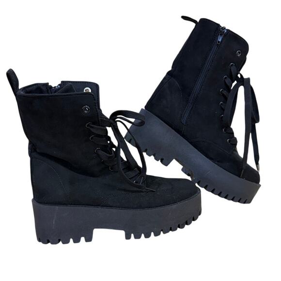 Rouge Size 7 Black Women's Combat Ankle Boot Shoes Faux Suede - Picture 8 of 15